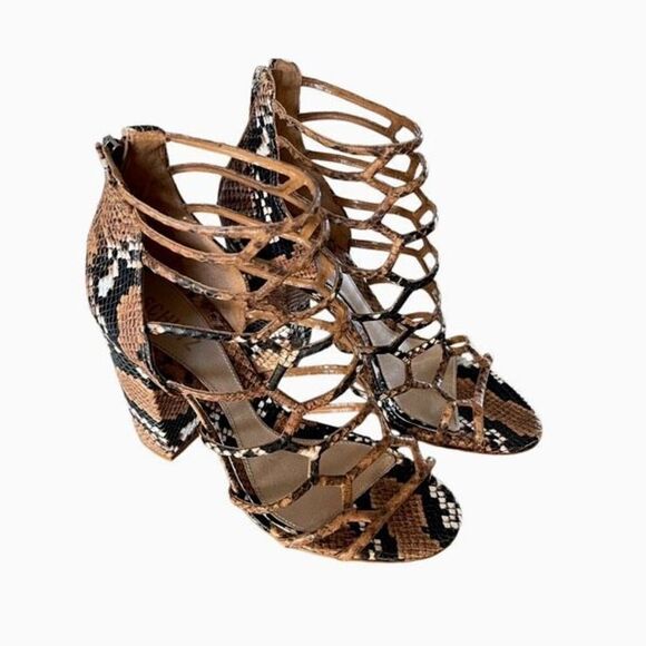 Schutz Womens Snakeskin Print‎ Leather Caged Gladiator Julianna Sandals Tan 9.5 - Picture 2 of 9